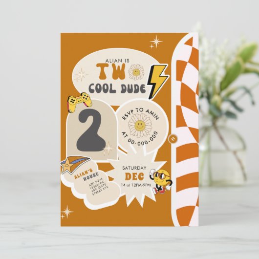 Two Cool Dude | Jongens 2e Retro Checkered Verjaar Kaart (Staand voorkant)