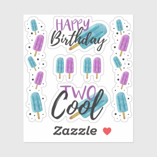 TWO COOL Kind's 2nd Birthday Ice Pop Scrapbook Pag Sticker (Vel)