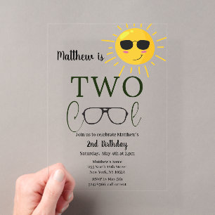Two Cool Sunglass 2de Verjaardag Eenvoudig Acryl Uitnodigingen