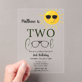 Two Cool Sunglass 2nd Birthday Simple Acryl Uitnodigingen