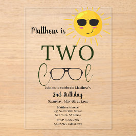 Two Cool Sunglass 2nd Birthday Simple Acryl Uitnodigingen
