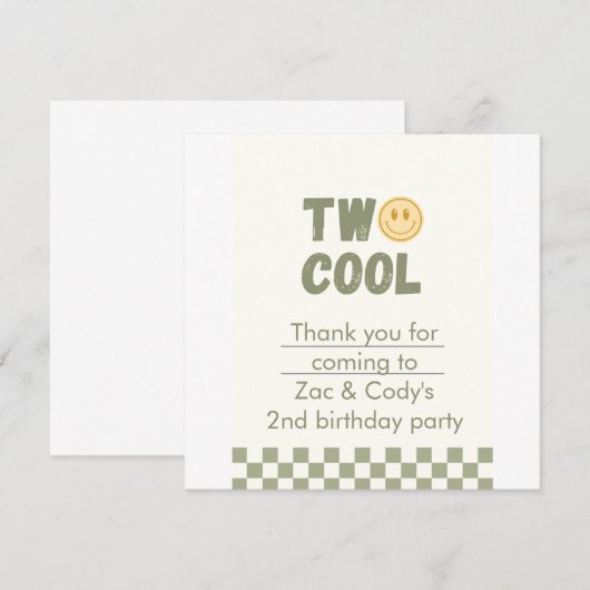 Two Cool Twin Birthday Invitation – Bewerkbaar Bedankkaart (Voorkant / Achterkant)