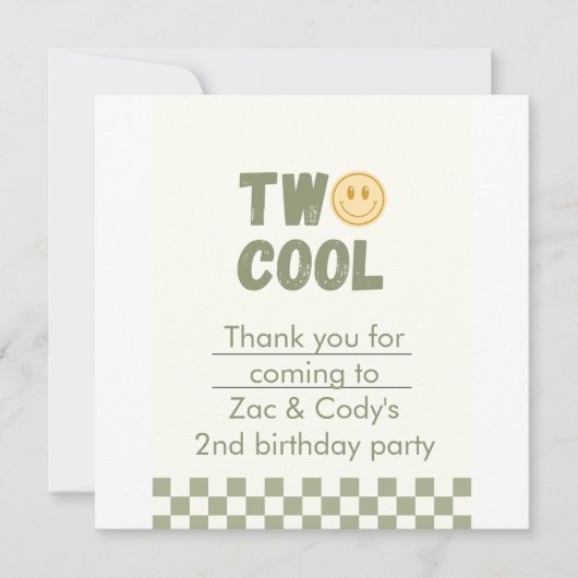 Two Cool Twin Birthday Invitation – Bewerkbaar Bedankkaart (Voorkant)