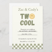 Two Cool Twin Birthday Invitation – Bewerkbaar Kaart (Voorkant / Achterkant)