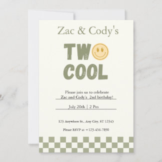 Two Cool Twin Birthday Invitation – Bewerkbaar Kaart