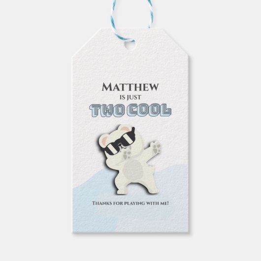 Two Cool Winter Polar Bear dabbing 2nd bday Cadeaulabel (Voorkant)