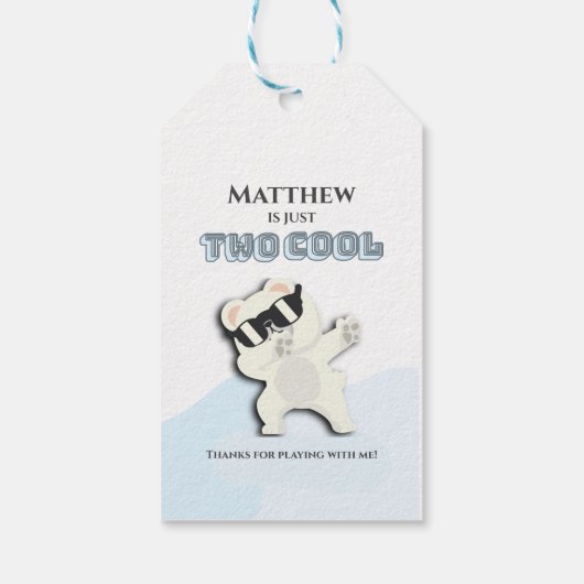 Two Cool Winter Polar Bear dabbing 2nd bday Cadeaulabel (Achterkant)