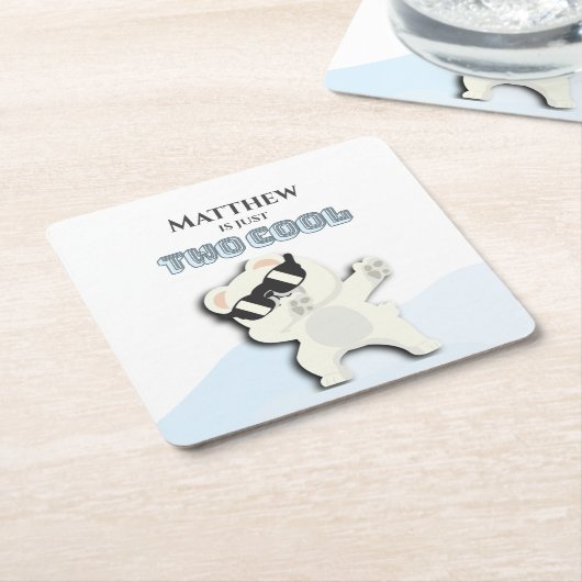 Two Cool Winter Polar Bear dabbing 2nd bday Kartonnen Onderzetters (Schuin)