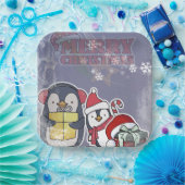 Two Cue cartoon Penguins ready for Christmas Papieren Bordje (Feest)