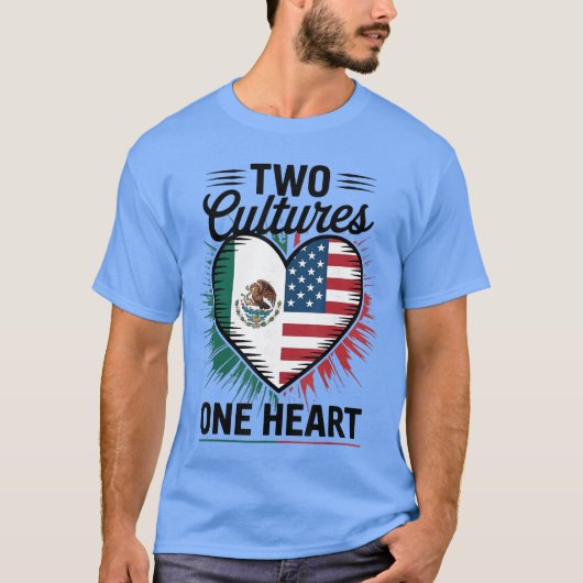Two Cultures One Heart Meican Flag American Flag U T-shirt (Voorkant)