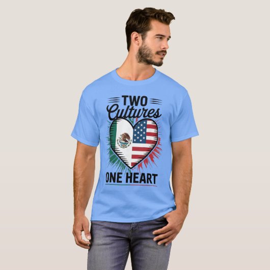 Two Cultures One Heart Meican Flag American Flag U T-shirt (Voorkant volledig)