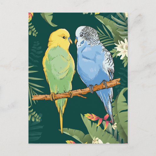 Two cute blue and green Budgie Briefkaart (Voorkant)