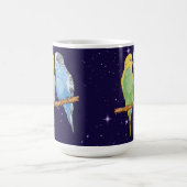 Two cute blue and green Budgie Koffiemok (Center)