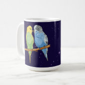 Two cute blue and green Budgie Koffiemok (Voorkant links)