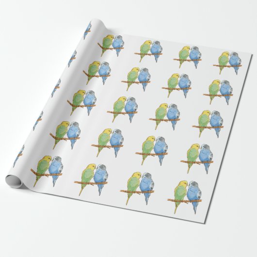 Two cute blue and green Budgies Cadeaupapier (Uitgerold)
