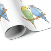 Two cute blue and green Budgies Cadeaupapier (Rol Hoek)