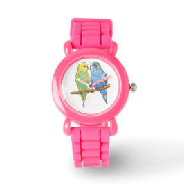 Two cute blue and green Budgies Horloge