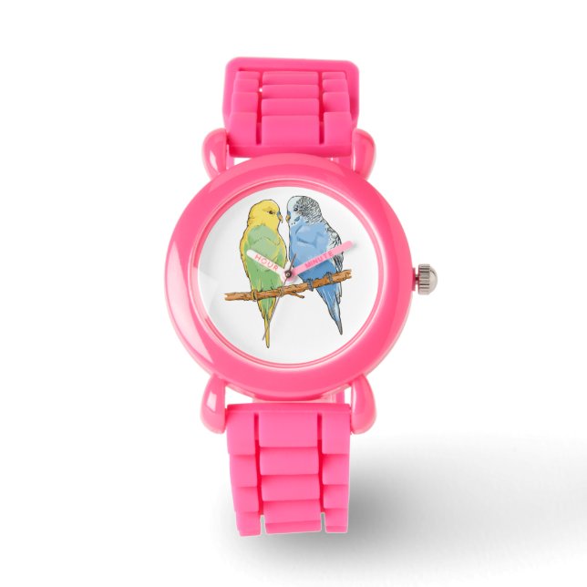 Two cute blue and green Budgies Horloge (Voorkant)