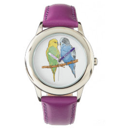 Two cute blue and green Budgies Horloge