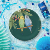 Two cute blue and green Budgies Papieren Bordje (Feest)