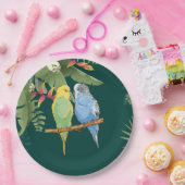 Two cute blue and green Budgies Papieren Bordje (Feest)