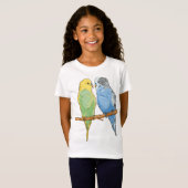 Two cute blue and green Budgies T-shirt (Voorkant volledig)