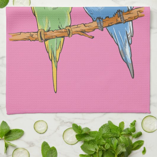 Two cute blue and green Budgies Theedoek (Gevouwen)