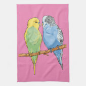 Two cute blue and green Budgies Theedoek (Verticaal)