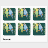 Two cute blue and green Budgies Vierkante Sticker (Vel)