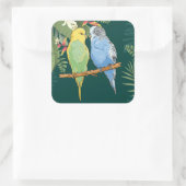 Two cute blue and green Budgies Vierkante Sticker (Tas)