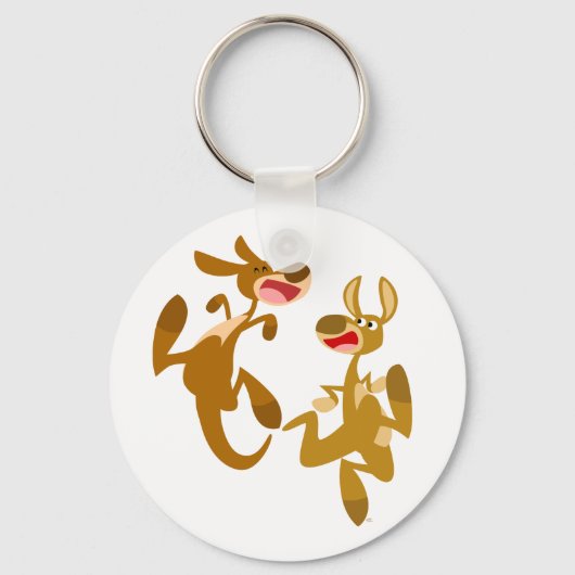 Two Cute Bouncy Cartoon Kangaroos Sleutelhanger (Voorkant)