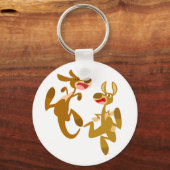 Two Cute Bouncy Cartoon Kangaroos Sleutelhanger (Voorkant)