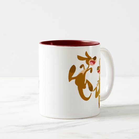 Two Cute Bouncy Cartoon Kangaroos Tweekleurige Koffiemok (Voorkant rechts)