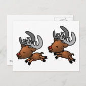 Two Cute Cartoon Reindeer/Cariou Briefkaart (Voorkant / Achterkant)