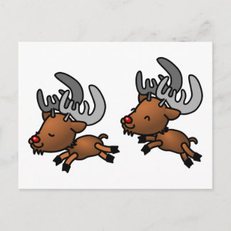 Two Cute Cartoon Reindeer/Cariou Briefkaart