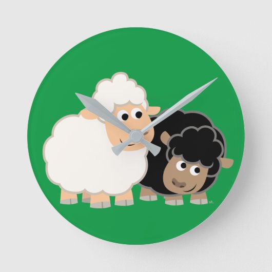 Two Cute Cartoon Sheep Ronde Klok (Voorkant)