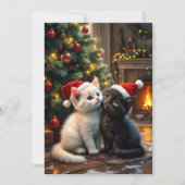 Two cute Christmas kitten with Santa hats Feestdagenkaart (Voorkant)