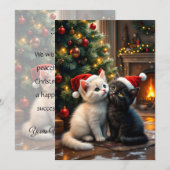 Two cute Christmas kitten with Santa hats Feestdagenkaart (Voorkant / Achterkant)