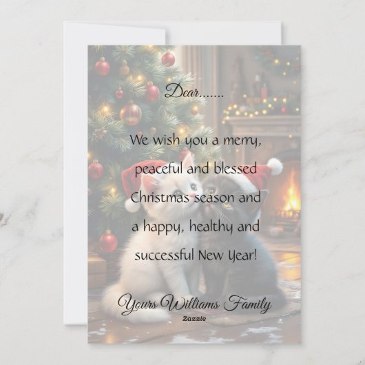 Two cute Christmas kitten with Santa hats Feestdagenkaart (Achterkant)