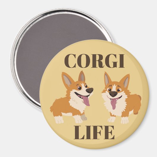 Two Cute Corgi Dogs Magnet (Voorkant / Achterkant)