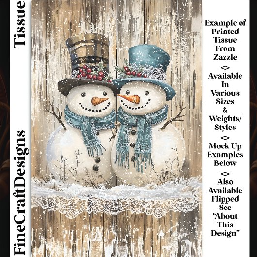 Two Cute Country Christmas Snowmen DY9L Decoupage Tissuepapier