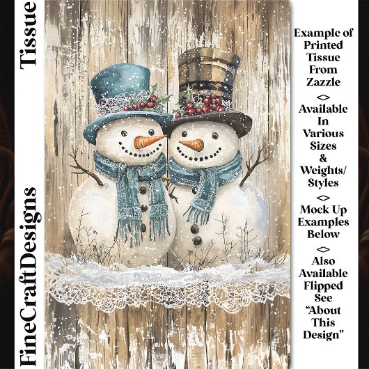 Two Cute Country Christmas Snowmen DY9R Decoupage Tissuepapier