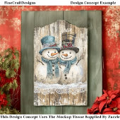 Two Cute Country Christmas Snowmen DY9R Decoupage Tissuepapier