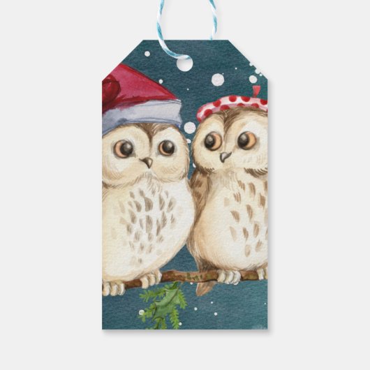 Two cute drawn Owls Cadeaulabel (Achterkant)