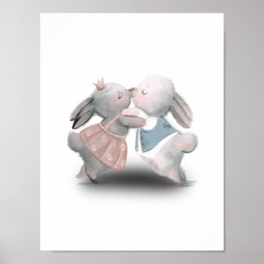 Two Cute Fluffy Blue And Pink Rabbits Poster (Voorkant)