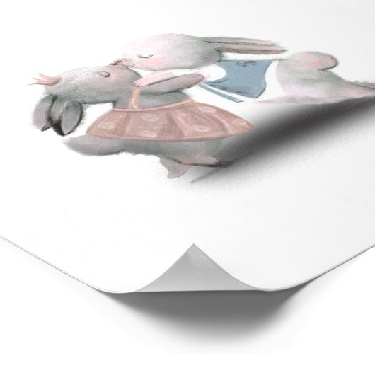 Two Cute Fluffy Pink And Blue Rabbits Poster (Hoek)