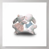 Two Cute Fluffy Pink And Blue Rabbits Poster (Voorkant)