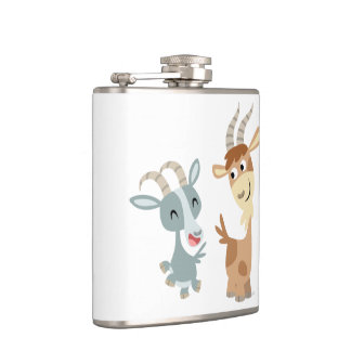 Two Cute Happy Cartoon Goats Hip Flask Heupfles