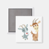 Two Cute Happy Cartoon Goats Magnet (Voorkant / Achterkant)