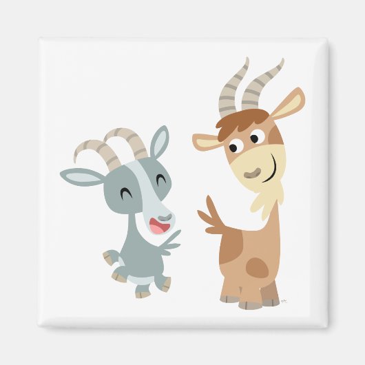 Two Cute Happy Cartoon Goats Magnet (Voorkant)